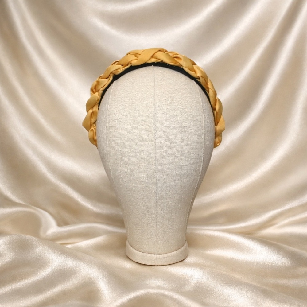 Mustard Yellow Braided Satin Headband Elegant Hair Accessory